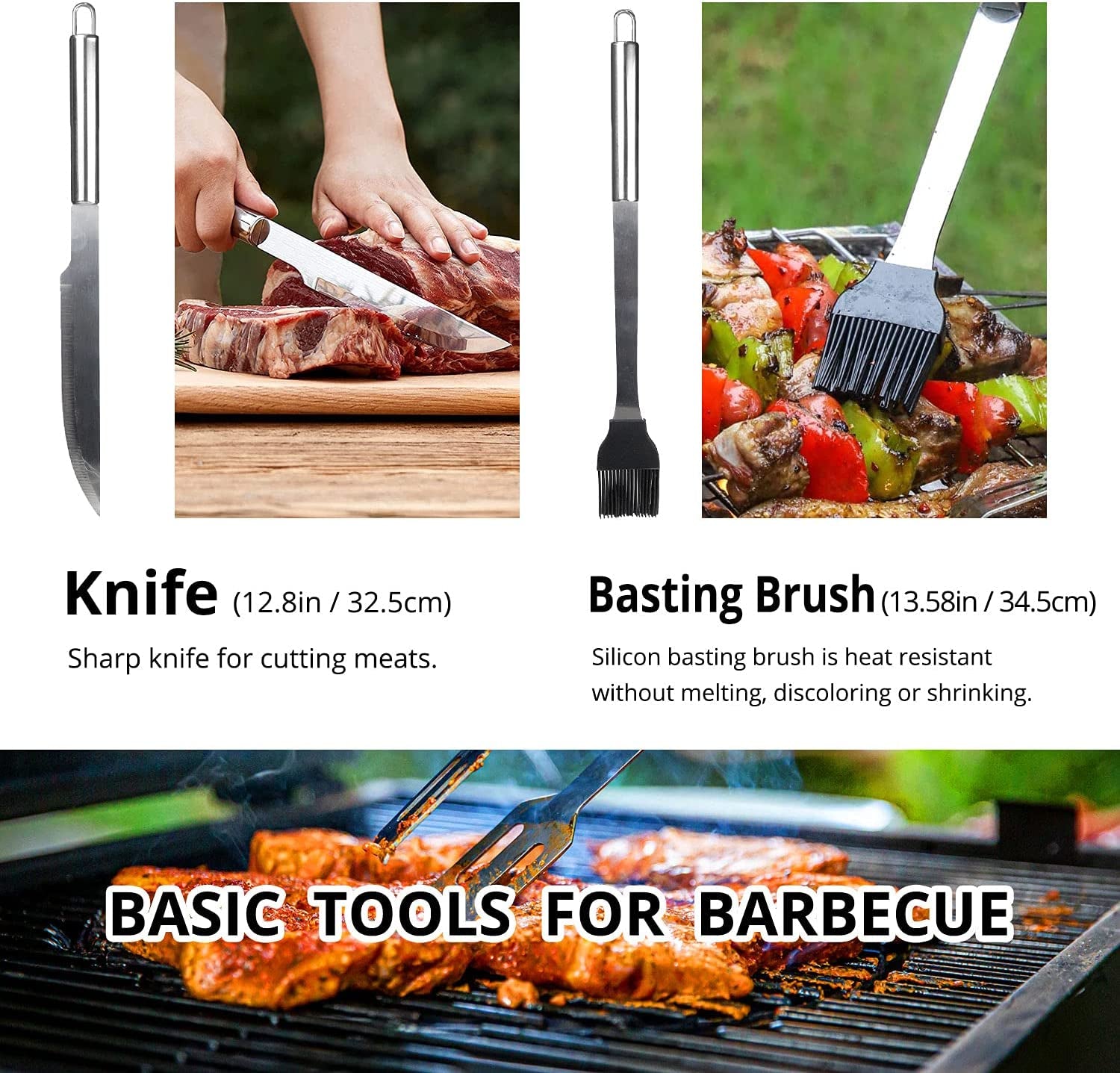 BBQ Utensil Set Stainless Steel Professional Barbecue Accessories Grill Tool with Bag Easy to Carry (9)