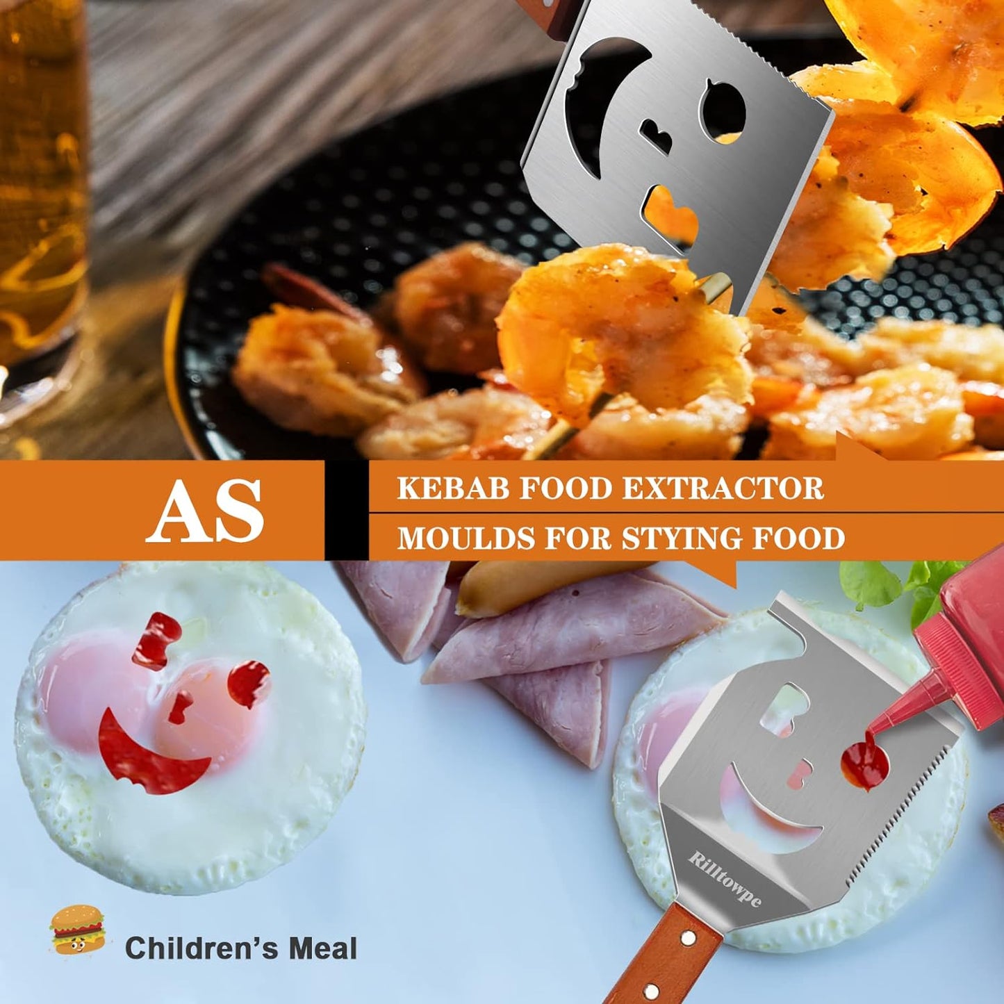 Rilltowpe BBQ Spatula, Outdoor BBQ BBQ Spatula, Wooden Handle Stainless Steel BBQ Spatula, Outdoor BBQ Accessories. Unique BBQ Gifts.