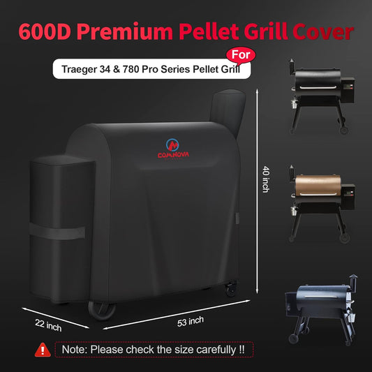 Grill Cover for Traeger Pro 34 & 780 Series - 600D Wood Pellet Smoker Cover for Traeger Waterproof & Heavy Duty, Premium Pellet BBQ Cover for Traeger Pro 34, Pro 780, Texas, Z Grills and More