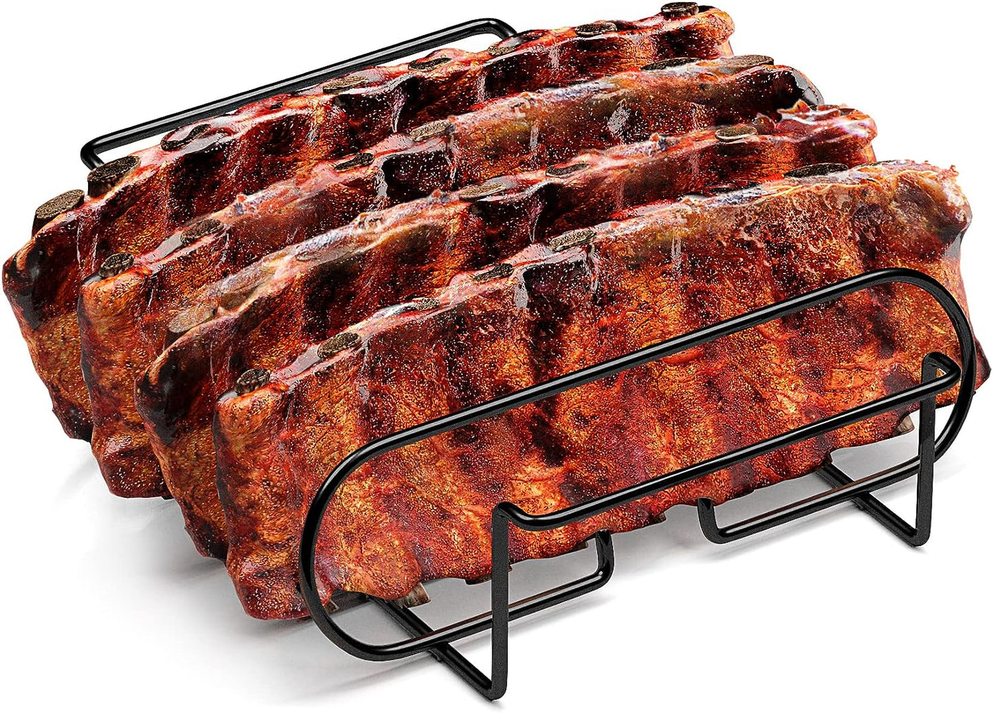 Sorbus® Non-Stick Rib Rack - Porcelain Coated Steel Roasting Stand – Holds 4 Rib Racks for Grilling & Barbecuing - Perfect BBQ Accessories for Smoker and Grill - Durable and Convenient Design (Black)