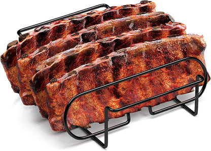 Sorbus® Non-Stick Rib Rack - Porcelain Coated Steel Roasting Stand – Holds 4 Rib Racks for Grilling & Barbecuing - Perfect BBQ Accessories for Smoker and Grill - Durable and Convenient Design (Black)