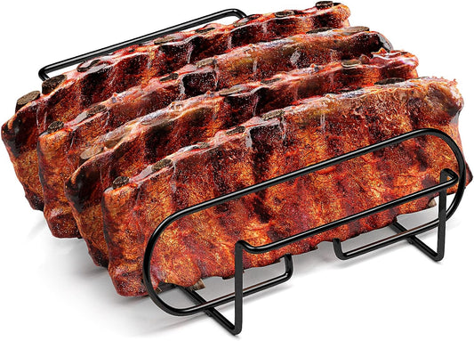 Sorbus® Non-Stick Rib Rack - Porcelain Coated Steel Roasting Stand – Holds 4 Rib Racks for Grilling & Barbecuing - Perfect BBQ Accessories for Smoker and Grill - Durable and Convenient Design (Black)