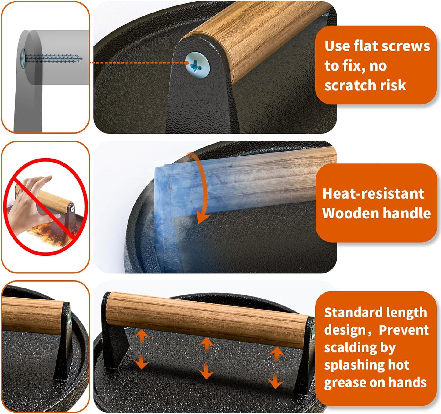 AIKKIL Burger Press, 7.08" round Heavy-Duty Cast Iron Smash Burger Press Meat Steak with Wood Handle for Blackstone, Blackstone Griddle Accessories for Sandwiches, Paninis(Round)