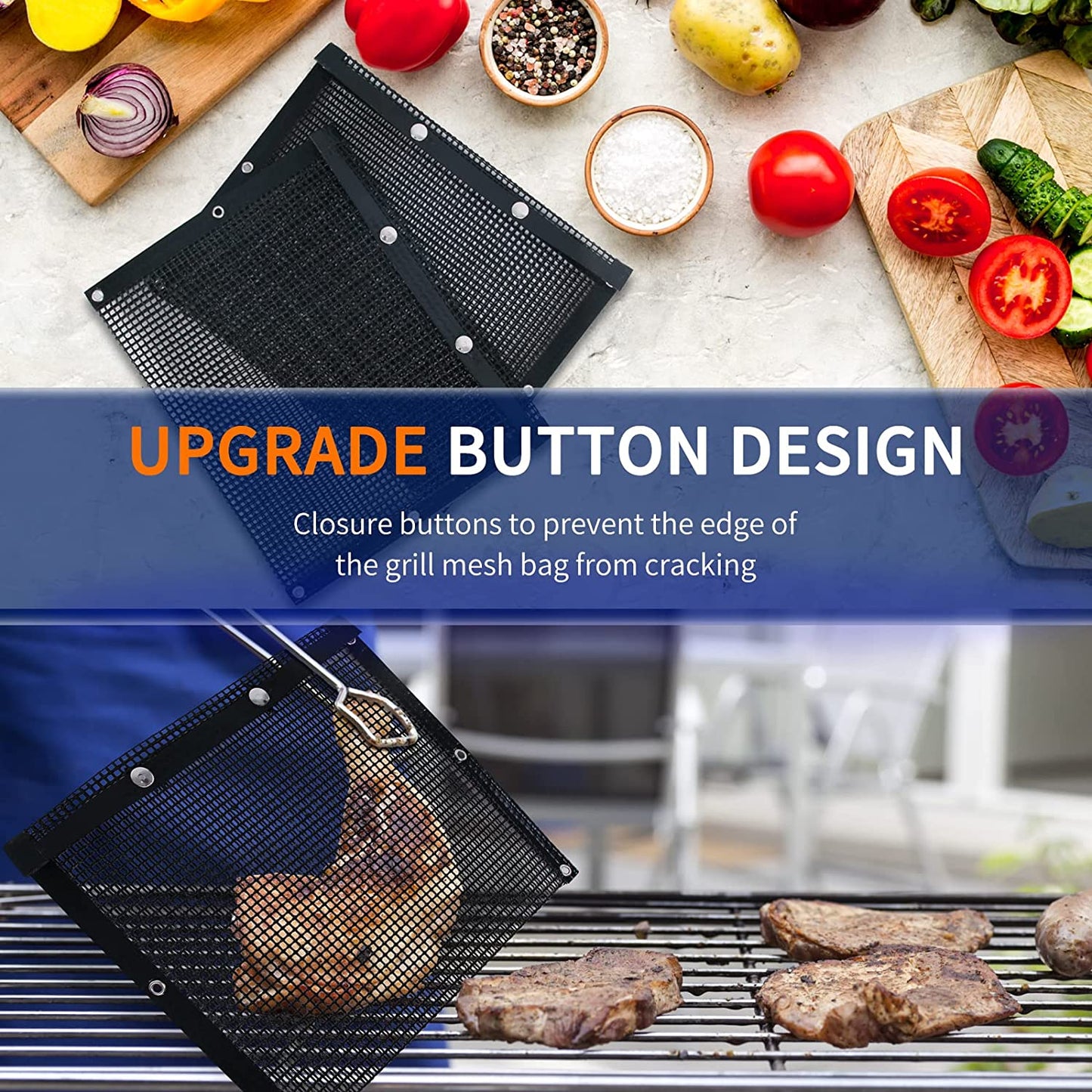 Large BBQ Mesh Grill Bags Set 2 Reusable Non-Stick Grill Bag for Charcoal Gas Electric Grills&Smokers Pitmasters Heat Resistant Barbecue Bag Vegetables Grilling Pouches Grill Accessories BBQ Tools