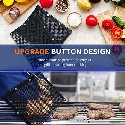 Large BBQ Mesh Grill Bags Set 2 Reusable Non-Stick Grill Bag for Charcoal Gas Electric Grills&Smokers Pitmasters Heat Resistant Barbecue Bag Vegetables Grilling Pouches Grill Accessories BBQ Tools