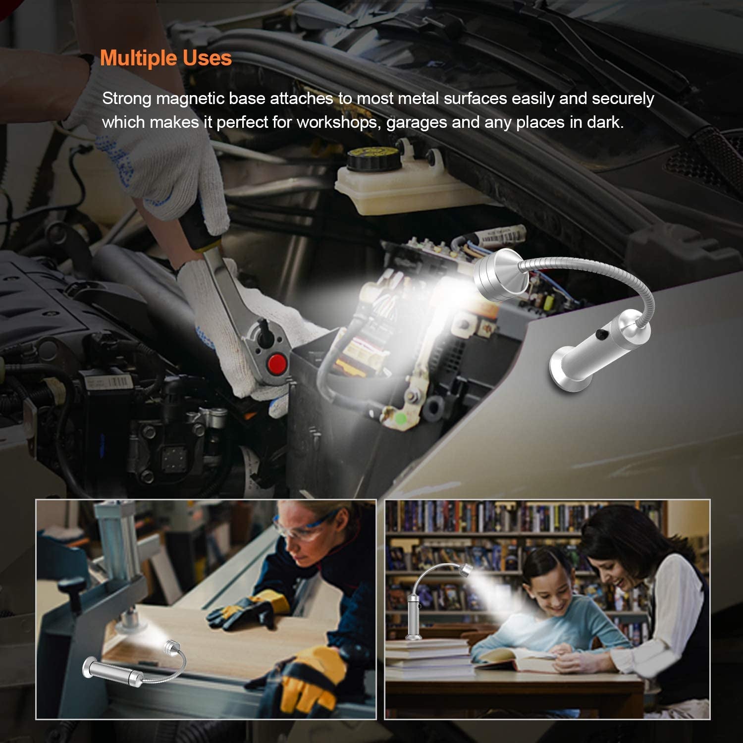 BBQ Grill Light Grilling Accessories for Outdoor, Magnetic Barbecue LED Night Lamp Flexible Gooseneck Cool Traveler Supplies Lighter, Men Dad Gift Pellet Smoker Griddle Gadget