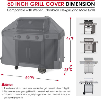 Unicook Grill Cover for Outdoor Grill, 60 Inch BBQ Cover, Heavy Duty Waterproof, Fade Resistant, Weather Resistant, Anti-Rip, Gas Grill Cover Compatible with Weber, Char-Broil, Nexgrill, Etc. Grey