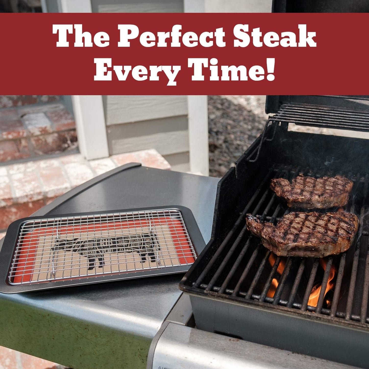 Meat Resting Pan - with Wire Rack and Silicone Baking Mat - Dishwasher and Oven Safe Stainless Steel, for Cooking and Cooling Steak, BBQ, Bacon, & More