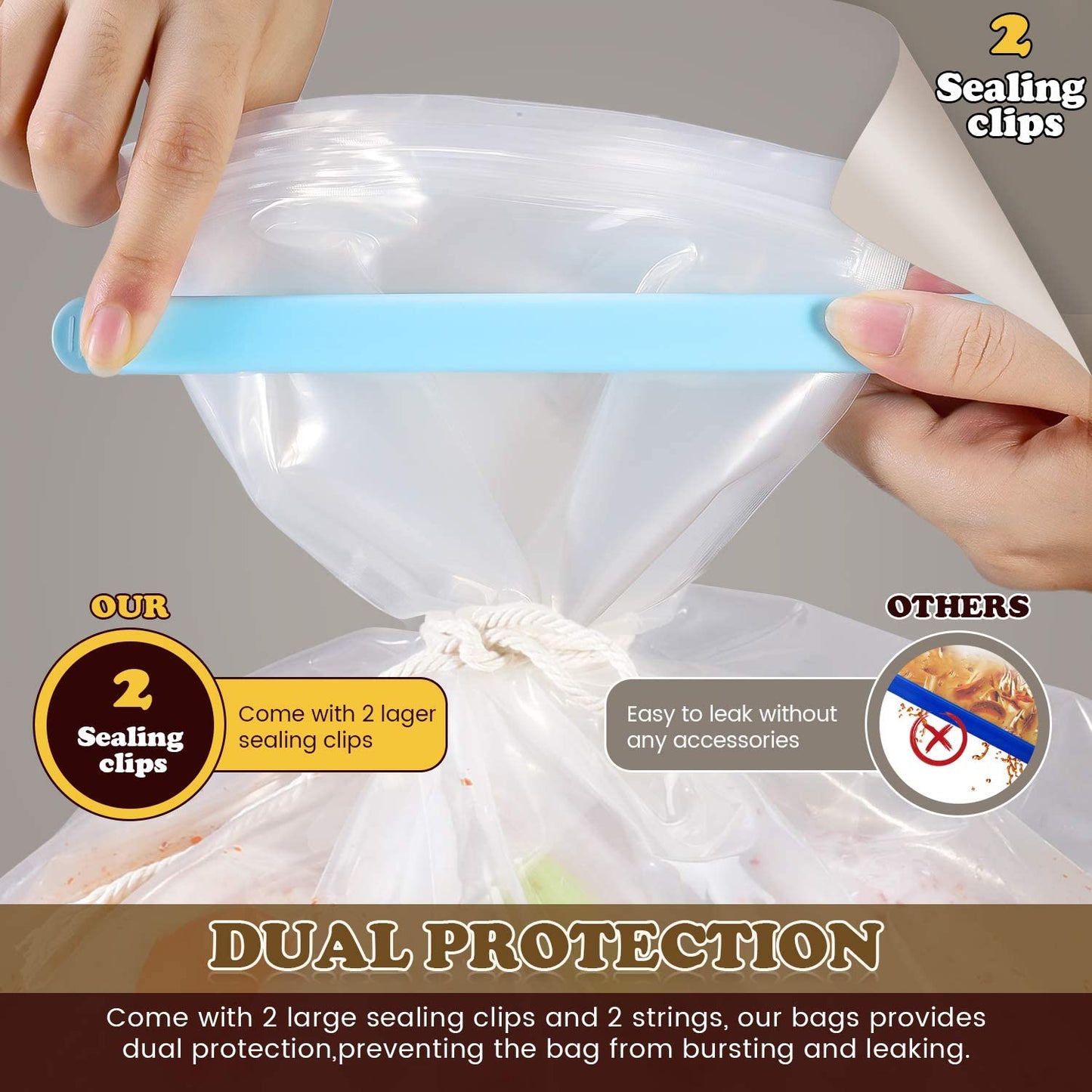 Turkey Brining Bag, 26"×22", 2 Pack, Extra Large Brine Bag with 2 Strings and 2 Larger Clips, Thickened Brining Bag Holds up to 35 Pounds, Double Zippers Seal Brine Bags for Turkey, Chicken, Beef,Pork