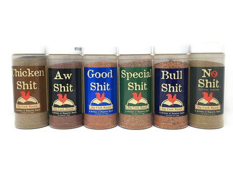 Image of Big Cock Ranch Big 6 Sampler (Pack of 6 Seasonings with 1 Each of Bull, Special, Good, Aw, Chicken, and No)