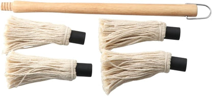 Wooden Long Handle BBQ Basting Mop with 4 Extra Replacement Heads, Barbecue Supplies Grill Basting Mop for BBQ Grilling Smoking Steak