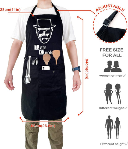 Image of Funny Cooking Chef Apron with Pockets BBQ Kitchen Work Aprons Birthday Dad Creative Gifts