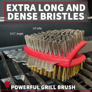 Grill Brush and Scraper, BBQ Cleaning Brush for Outdoor Grill, Heavy Duty Double Sided Stainless Steel and Brass Bristles Grill Brush, BBQ Accessories for Porcelain, Cast Iron, Stainless Steel Grates