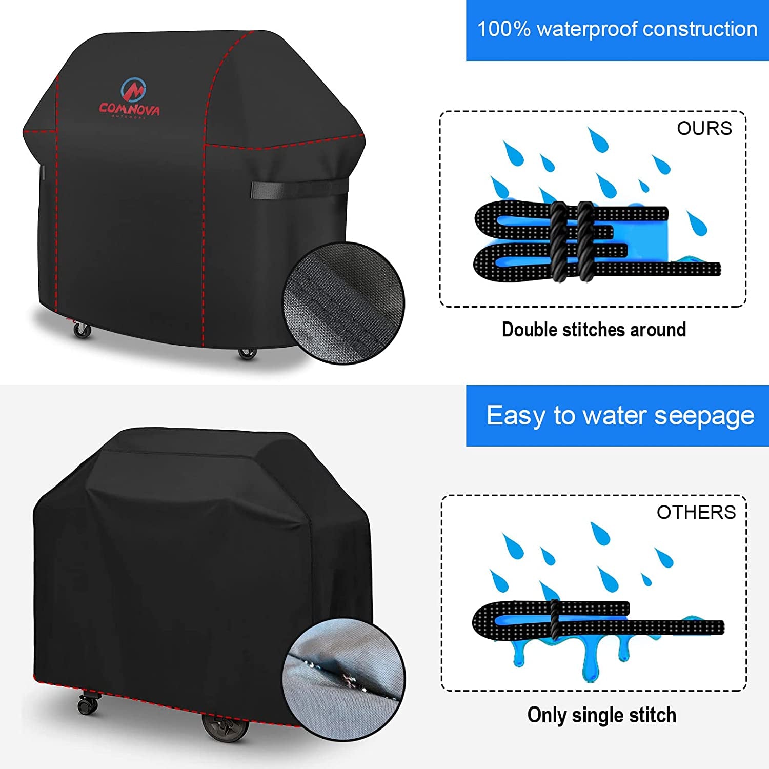 Comnova Grill Cover 60 Inch - 600D Grill Cover for Weber Genesis 300 Series Gas Grill Heavy Duty & Waterproof, Outdoor BBQ Cover for Weber, Char Broil, Dyna-Glo, Nexgrill (Not Fit Genesis E325)