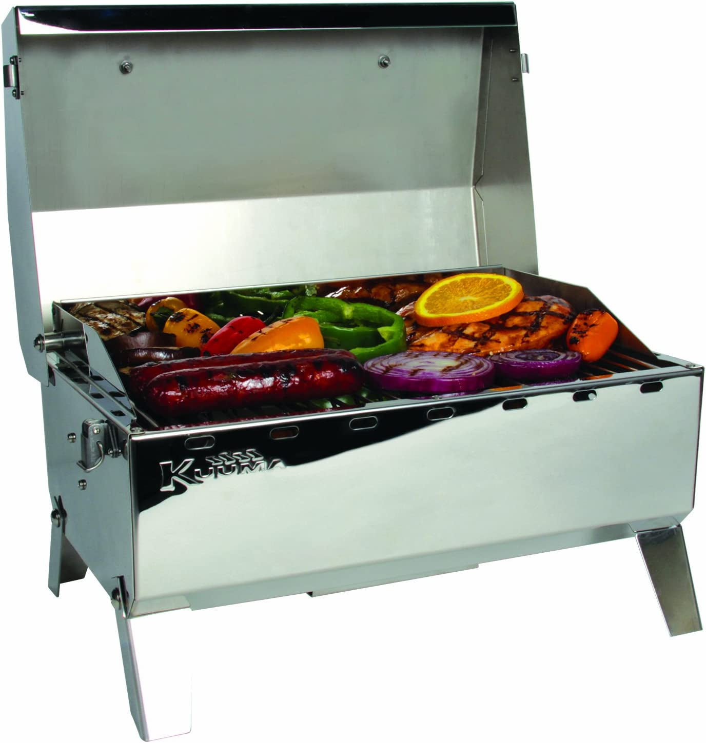 Stainless Steel Portable Propane Gas Grill, Convenient Size for Tailgating, Camping, RV, Picnicking, Home and Boats, Includes Storage Bag (125 Square Inches of Cooking Surface)