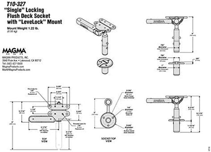 Products T10-327, Mount, Flush Deck Socket W/Adjustable Levelock, Locking, (SD) Grill / (SM) Table, One Size