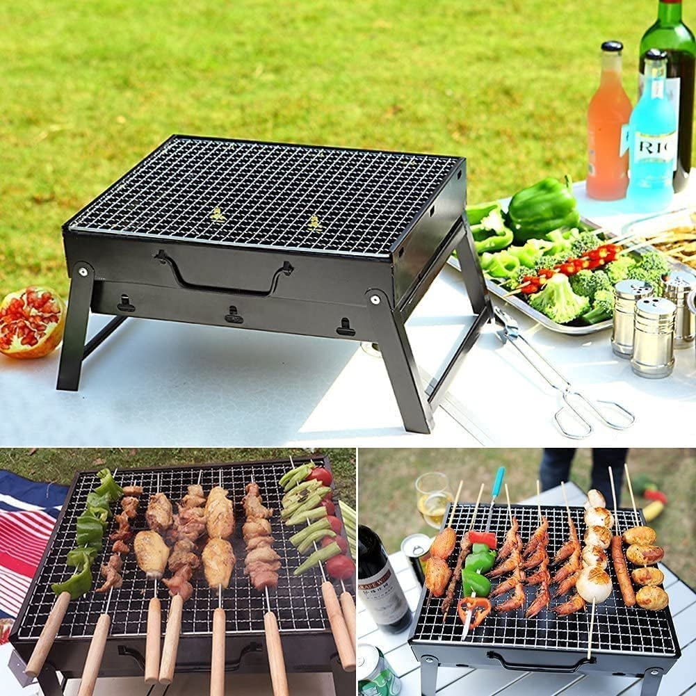 Charcoal Grill BBQ Folding Portable Stainless Steel Barbecue Grill, Barbecue Desk Tabletop Outdoor Stainless Steel Smoker BBQ for Outdoor Cooking Camping Picnics Beach(13.8" X 10.6" X 7.7")