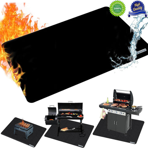 Image of under Grill Mat for Outdoor Grill 48 X 30 Inches Thickened Fireproof Grill Mat for Fire Pit Matt Grill Mats for Outdoor Grill Deck and Patio Protector BBQ Floor Mats