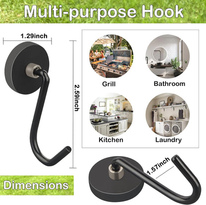 SKNOOY 4 Pack Heavy Duty Magnetic Grill Hooks, Magnet Hooks for Grill Utensils, Rust Proof Outdoor Magnetic Tools Hangers, Powerful Magnetic Hooks for BBQ Tools Refrigerator Locker Kitchen Office
