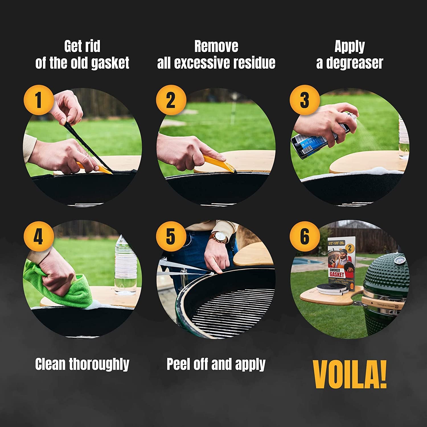 Smoker Chef XXL 20 FT Grill Gasket for Smokers - Black 1/2’’ X 1/8’’ Hi Temp Seal Smoker Gasket – 2-Pack X 10 FT Self Stick Black Nomex Fire Tape for BBQ Lid – High Heat Temperature Material Replace