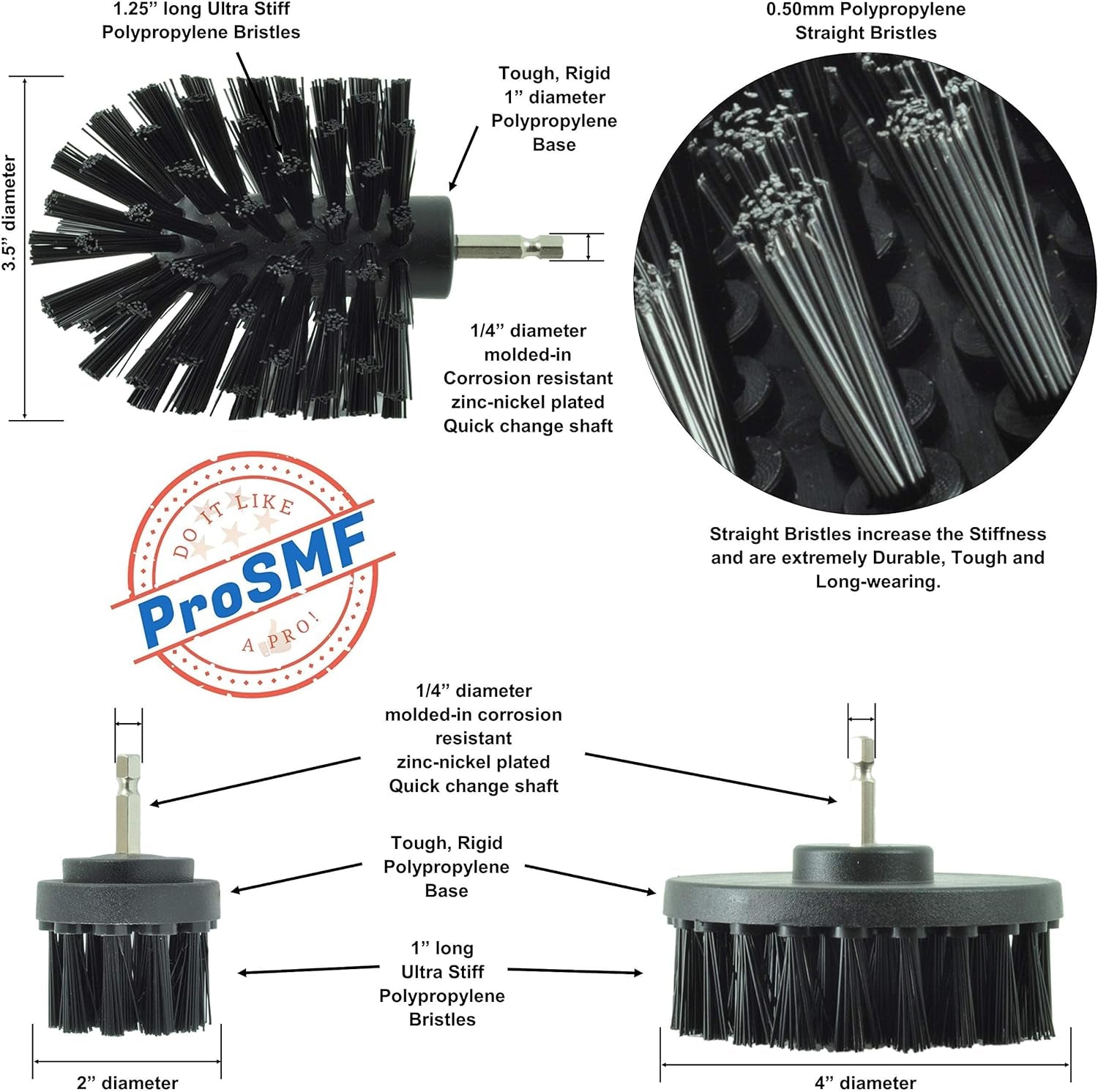 Drill Brush Attachment - Scrub Brush for Drill - Grill Brush Set - Power Scrubber Brush Kit - Heavy Duty - Smokers - Grills - Concrete - Brick - Household Cleaning - Black - Ultra Stiff