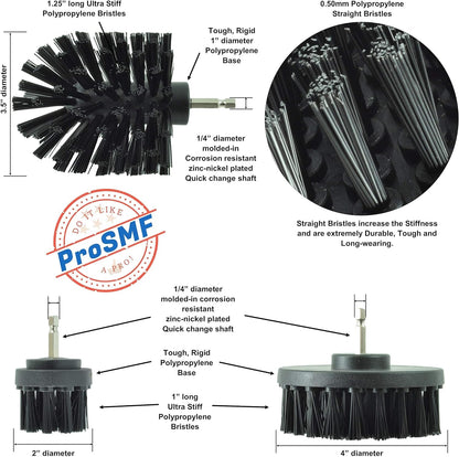 Drill Brush Attachment - Scrub Brush for Drill - Grill Brush Set - Power Scrubber Brush Kit - Heavy Duty - Smokers - Grills - Concrete - Brick - Household Cleaning - Black - Ultra Stiff