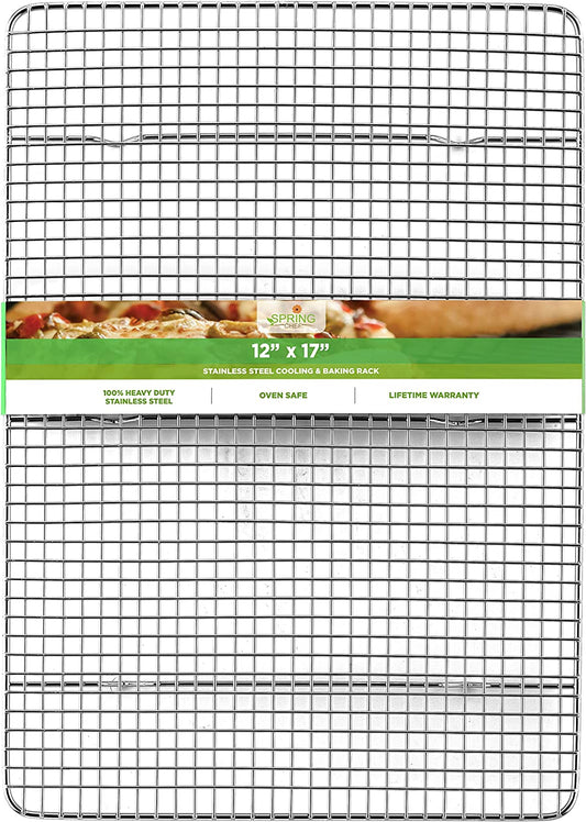 Spring Chef Cooling Rack & Baking Rack - 100% Stainless Steel Cookie Cooling Racks, Wire Rack for Baking, 11.8" X 17" Fits Half Sheet Roasting Pan for Bacon, BBQ - Cooling Racks for Cooking and Baking