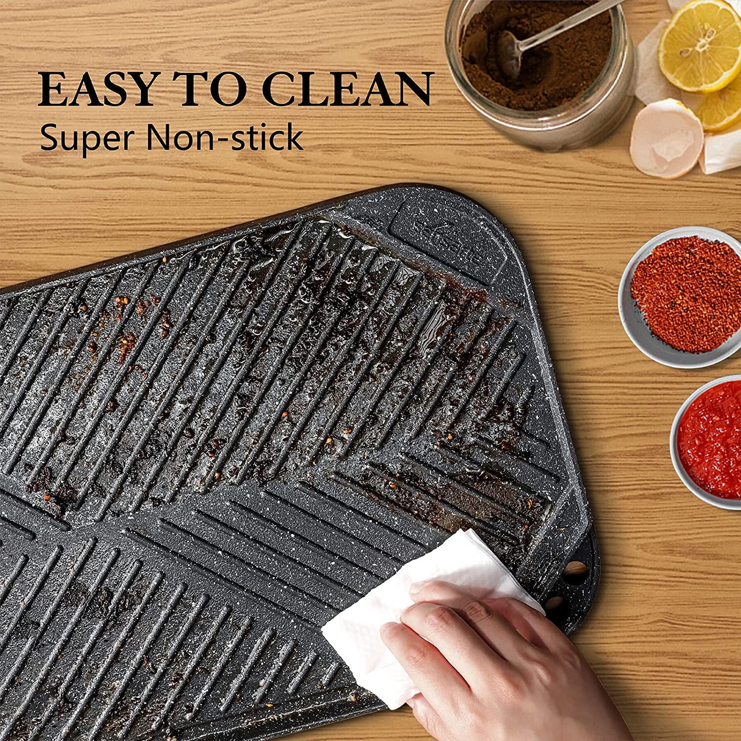Nonstick Griddle Grill Pan, Pro-Grid Reversible Grill & Griddle Pan, Two Burner Cast Aluminum Griddle, Portable for Indoor Stovetop or Outdoor Camping BBQ, 19.5" X 10.7"