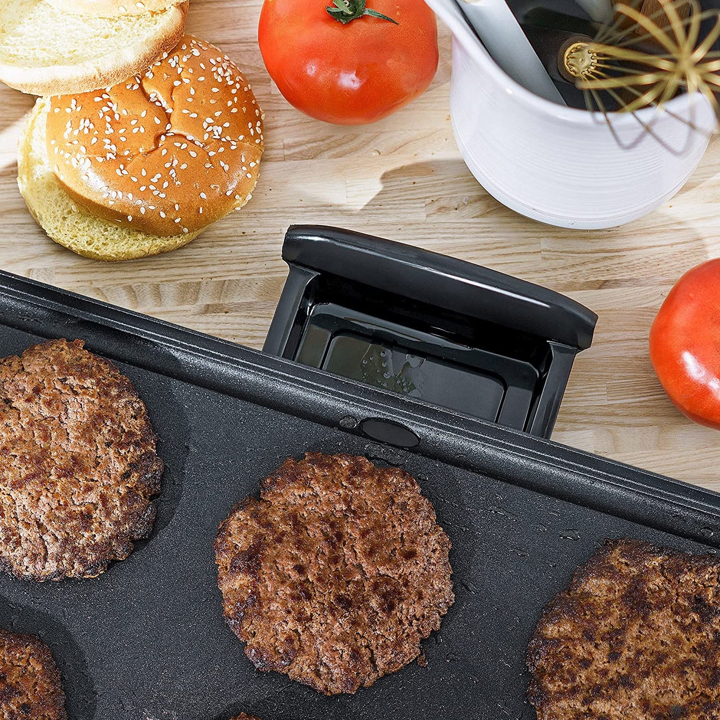 Electric Griddle with Warming Tray - Smokeless Indoor Grill, Nonstick Surface, Adjustable Temperature & Cool-Touch Handles, 10" X 18", Copper/Black