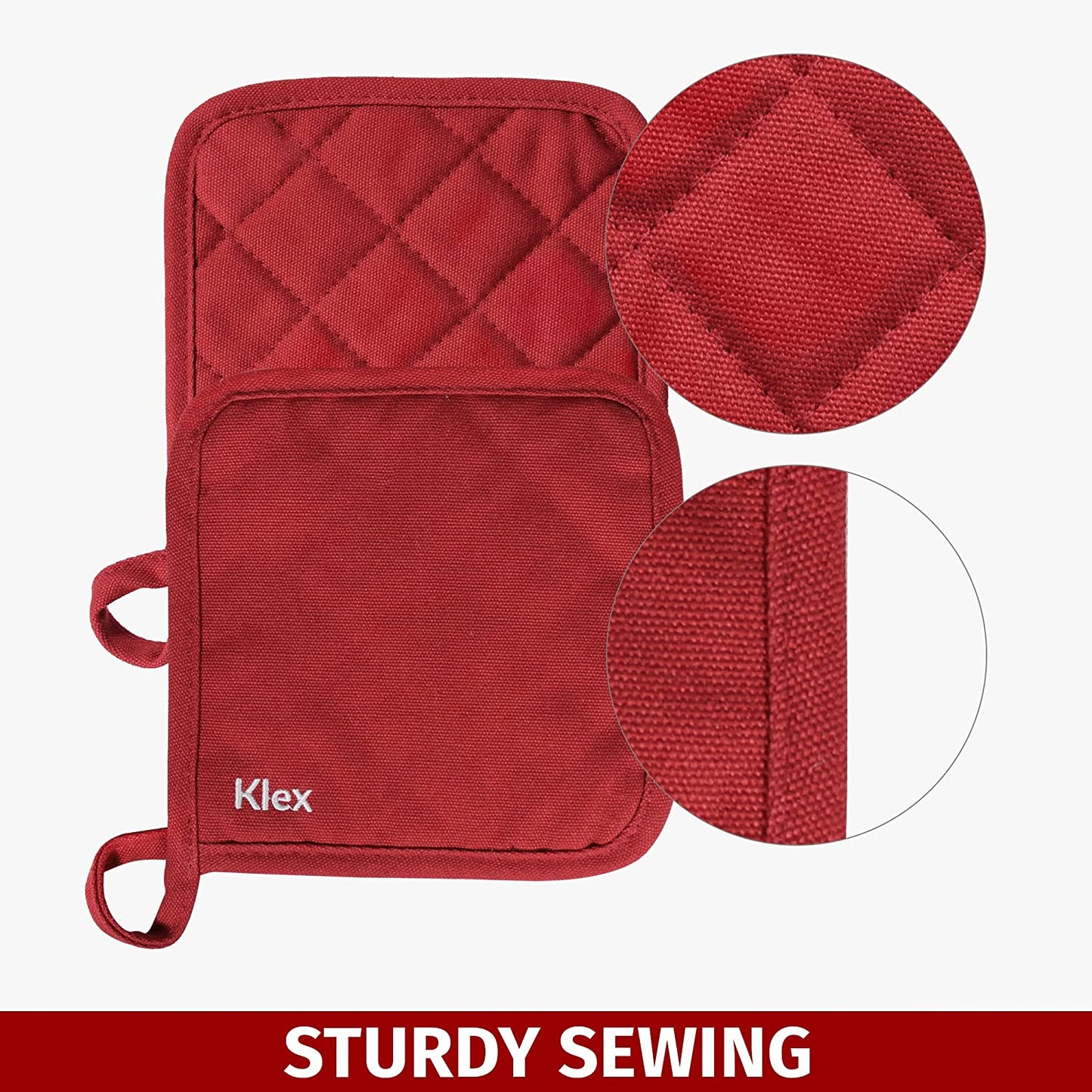 4Pcs 100% Thick Cotton Potholders for Oven Cooking and Baking, Durable 330GSM Hot Pads, up to 482°F Degrees Heat Resistance Pot Holder, Heavy-Duty Cotton Canvas, Red