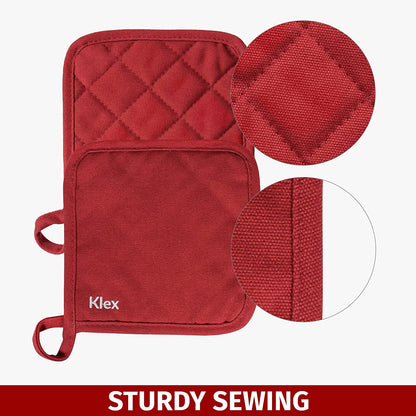 4Pcs 100% Thick Cotton Potholders for Oven Cooking and Baking, Durable 330GSM Hot Pads, up to 482°F Degrees Heat Resistance Pot Holder, Heavy-Duty Cotton Canvas, Red