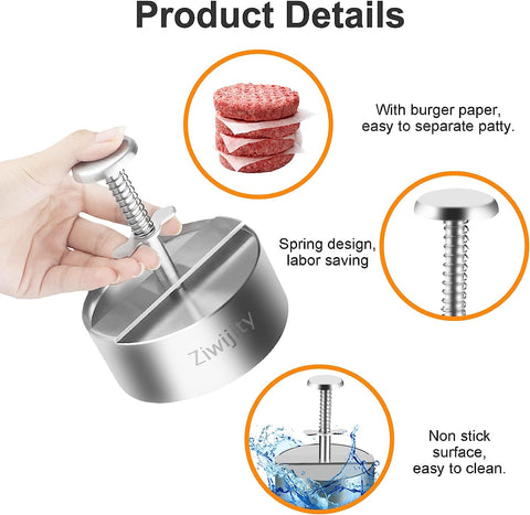 Image of Adjustable Burger Press, Grill Burger Smasher Hamburger Patty Maker, Non-Stick Stuffed,Graduated inside Meat Grinder Making Mold with 50 Pcs Wax Disc Papers, Perfect for Burgers Patties Cooking BBQ