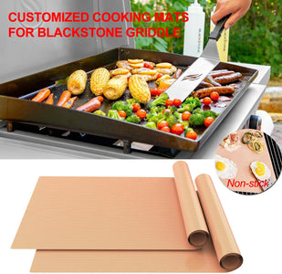 2 Pack Nonstick Copper Grilling Mats for 36 Inch Blackstone Griddle, Resuable Cooking Mats for Grilling, BPA and PFOA Free Heavy Duty BBQ Grill Mats, Griddle Accessories Kit -36 X 17.8 Inch