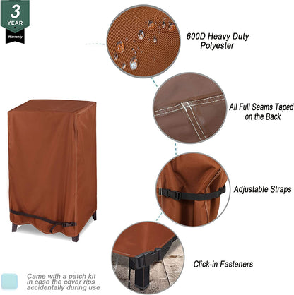 Netttypro 30 Inch Waterproof Electric Smoker Cover for Cuisinart Dyna-Glo Charbroil Digital Propane Vertical Smoker, Outdoor 600D Heavy Duty Square Smoker Grill Cover, Brown