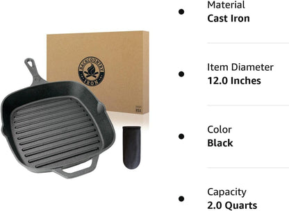 8 Inch Square Grill Pan Medium Pre-Seasoned Cast Iron