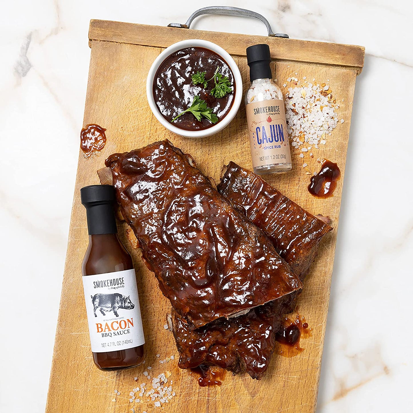 Smokehouse by Thoughtfully, Ultimate BBQ Sampler Set, Vegan and Vegetarian, Includes a Variety of Flavorful USA Made BBQ Sauces, Rubs, and Salts for Smoking and Grilling in Sample Size Glass Bottles