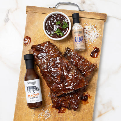 Smokehouse by Thoughtfully, Ultimate BBQ Sampler Set, Vegan and Vegetarian, Includes a Variety of Flavorful USA Made BBQ Sauces, Rubs, and Salts for Smoking and Grilling in Sample Size Glass Bottles