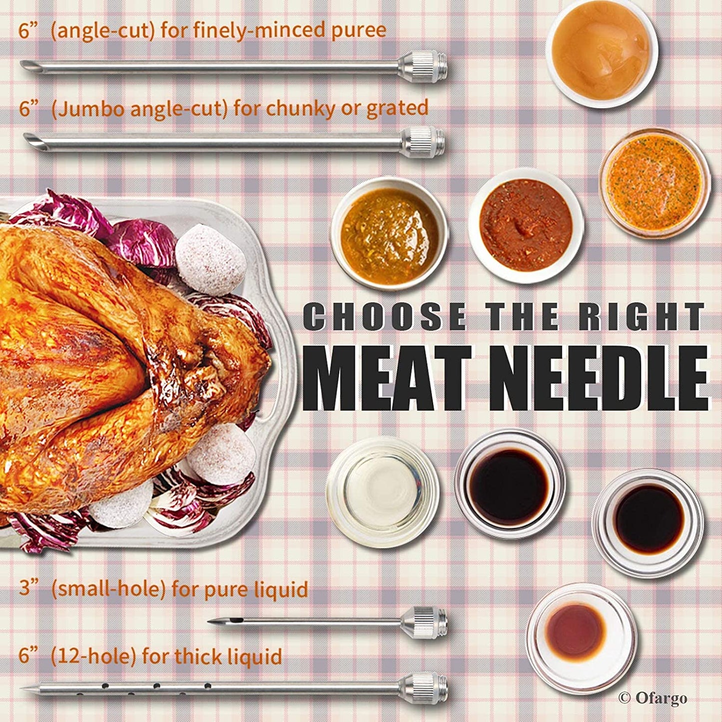 Ofargo 304-Stainless Steel Meat Injector Syringe Kit with 4 Marinade Needles for BBQ Grill Smoker, 2-Oz Large Capacity, Both Paper User Manual and E-Book Recipe