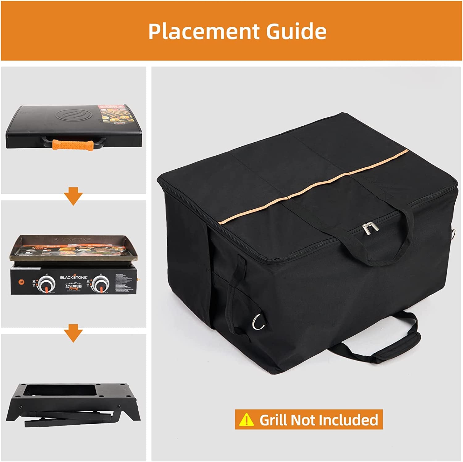 Grill Carry Bag for Blackstone 22 Inch Griddle with Hood Lid and Stand, NOELIFE 600D Water-Resistant Outdoor BBQ Grilling Carry Bag Fit for Model 1891, Black (Bag Only)
