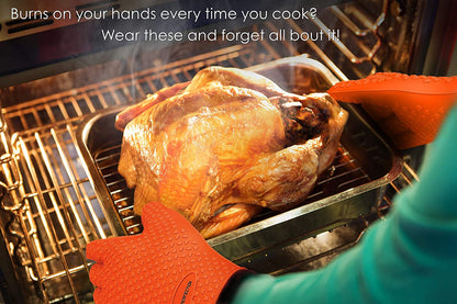 Silicone Smoker Oven Gloves -Extreme Heat Resistant BBQ Gloves -Handle Hot Food Right on Your Grill Fryer Pit|Waterproof Oven Mitts |Superior Value Set+3 Bonuses