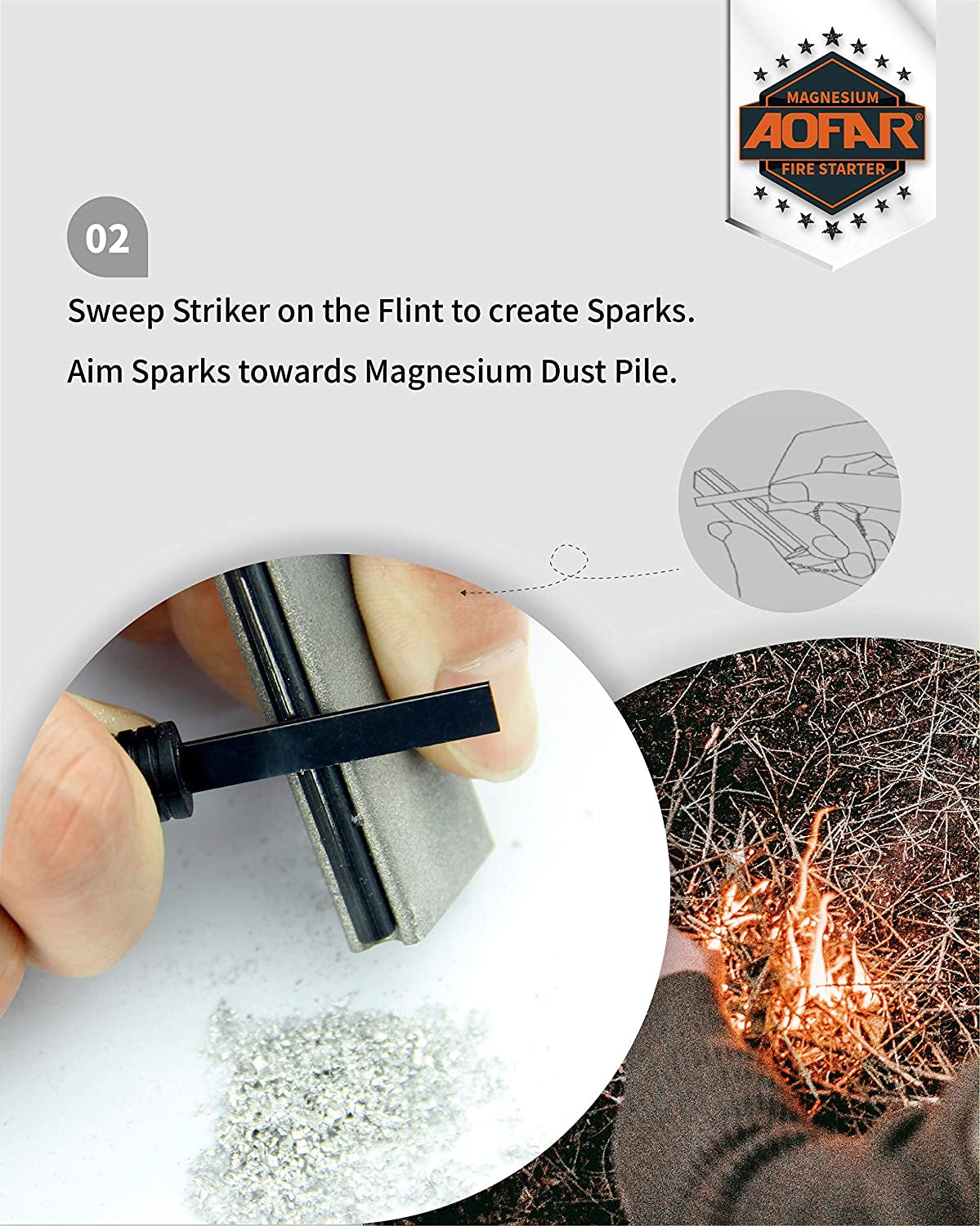 AOFAR Magnesium Fire Starter AF-374 (2-Pack) Waterproof Fire Steel Pouch for Camping, Hiking, Hunting, Backpacking,Outdoor Survival Fire Striker Kit