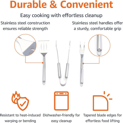 4-Piece Stainless Steel Barbeque Grilling Tool Set with Carry Bag