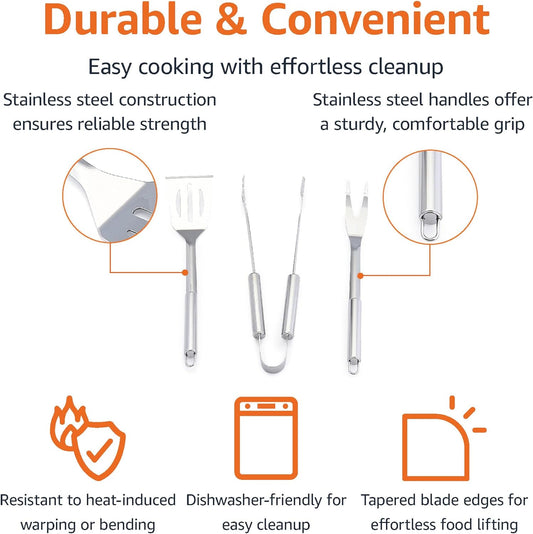 4-Piece Stainless Steel Barbeque Grilling Tool Set with Carry Bag