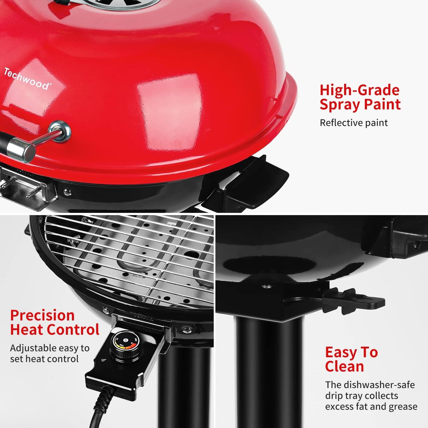 Electric BBQ Grill  15-Serving Indoor/Outdoor Electric Grill for Indoor & Outdoor Use, Double Layer Design, Portable Removable Stand Grill, 1600W (Stand Red BBQ Grills)
