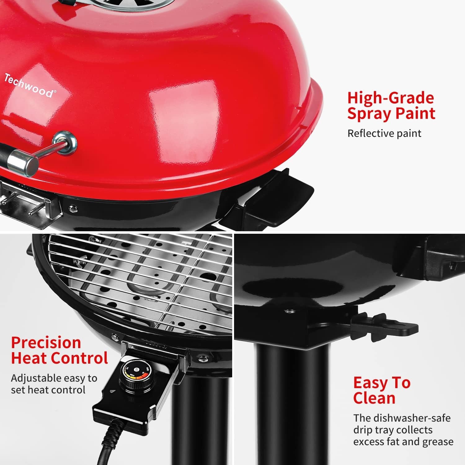 Electric BBQ Grill  15-Serving Indoor/Outdoor Electric Grill for Indoor & Outdoor Use, Double Layer Design, Portable Removable Stand Grill, 1600W (Stand Red BBQ Grills)