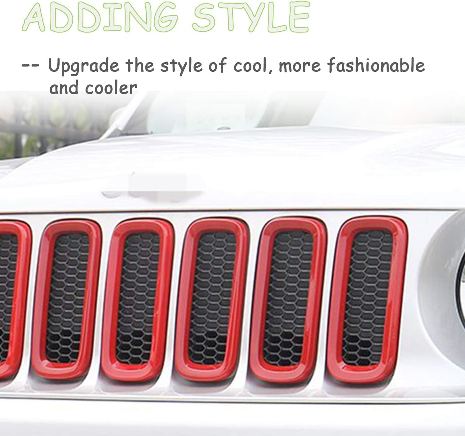 Front Grill Grille Inserts Mesh ABS Grill Guard Cover Trim Red 7Pcs for Jeep Renegade 2015 2016 2017 2018