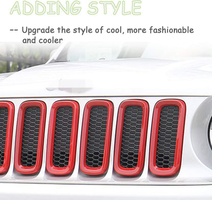 Front Grill Grille Inserts Mesh ABS Grill Guard Cover Trim Red 7Pcs for Jeep Renegade 2015 2016 2017 2018
