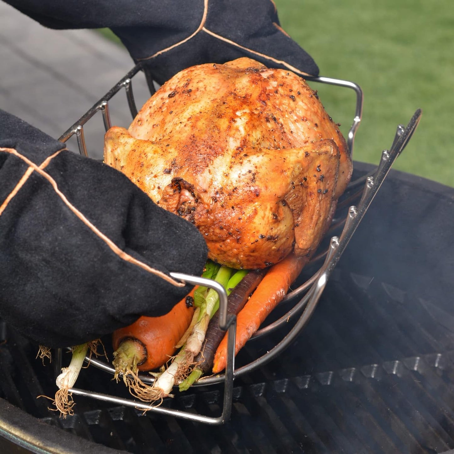 RSVP International Kitchen Roasting Pan Collection Durable Dishwasher Safe Stainless Steel, Reversible Rib/Roast Rack, 15.75X9.75X5.25"