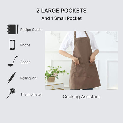 Aprons for Women Men BBQ Chef Cooking Artist Water Drop Resistant Canvas Adjustable Kitchen Apron with Pockets for Unisex Grill Baking Painting Art Stylist Dishwashing Comfortable Aprons (Khaki)