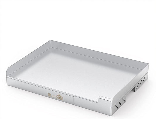 Universal Stainless Steel Grill Griddle with Even Heat Cross Bracing for BBQ Charcoal/Gas Grills, Camping, Tailgating, and Parties 18” X 12.5”